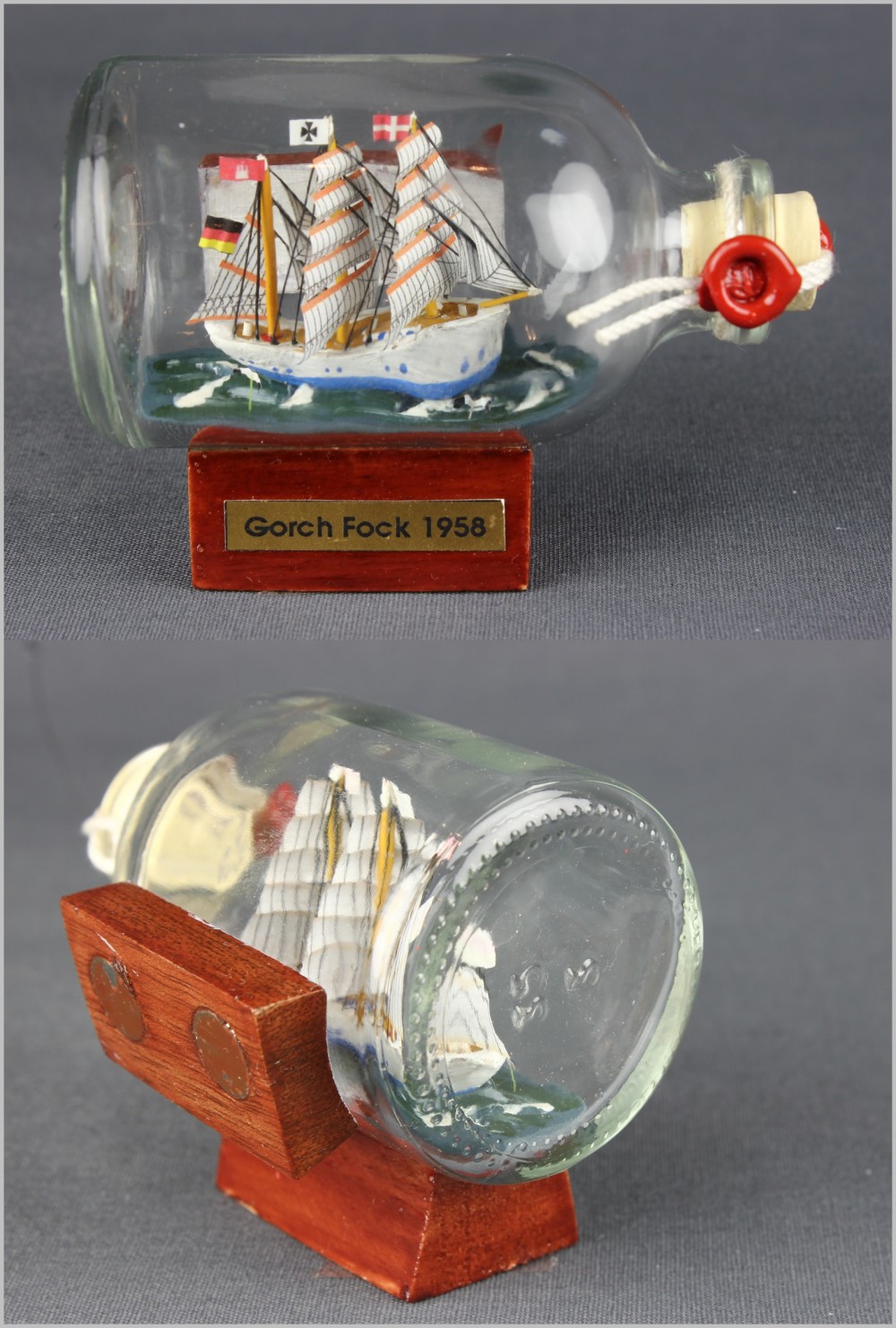 Buddelschiff Gorch Fock 7,2x4,5 cm Kühlschrankmagnet mit 2 Stück 10x3 mm Neodym Magnet Souvenir
