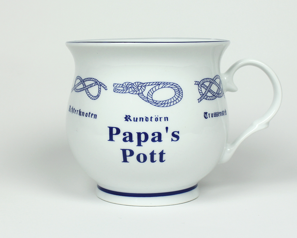 Papas-Pott_bauchig Knotenbecher Papa´s Pott mit Seemannsknoten bauchig Kaffeebecher Kaffeetasse Kaffee Pott