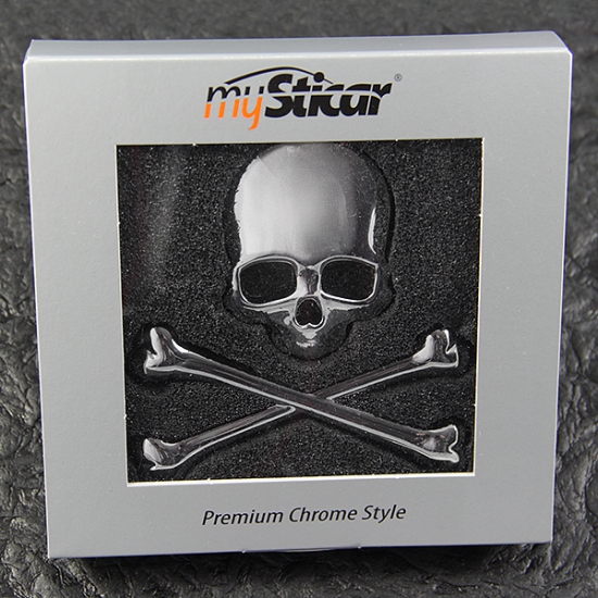 Qualitäts 3D Autoaufkleber "Totenkopf" Metall verchromt Emblem Silber Sticker Auto