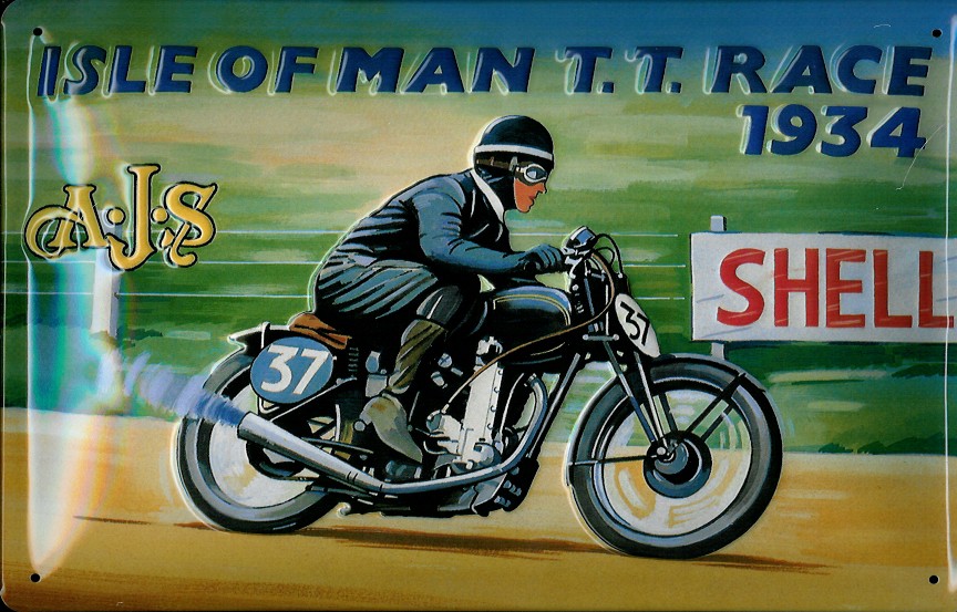 A538-Isle-of-Man Blechschild Isle of Man Motorcycle Motorrad Rennen 1934 Shell  Nostalgieschild Schild