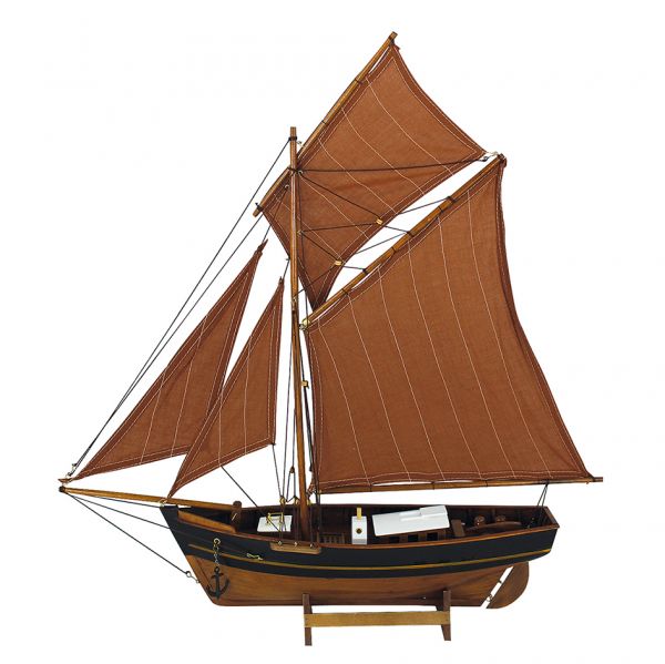 fischerboot-braun Schiffsmodell Fischerboot braune Segel Segelkutter aus Holz 60x64cm