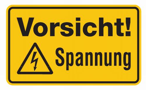 Aluminium Schild Vorsicht! Spannung 120x200 mm geprägt