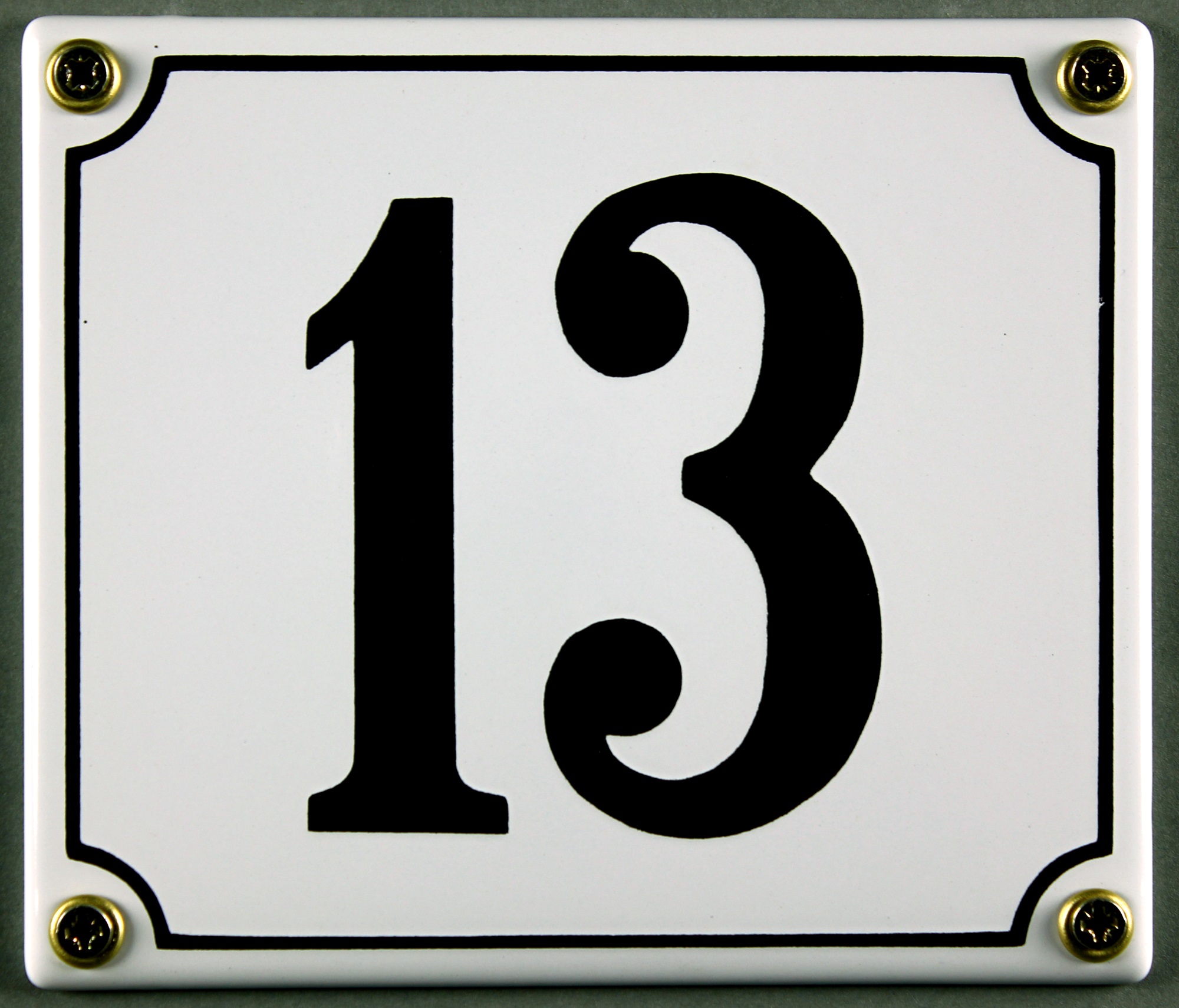 hausnummer-13-weiss-hausnummernschild-emaille Hausnummernschild 13 weiß 12x14 cm sofort lieferbar Schild Emaille Hausnummer Haus Nummer Zahl Ziffe