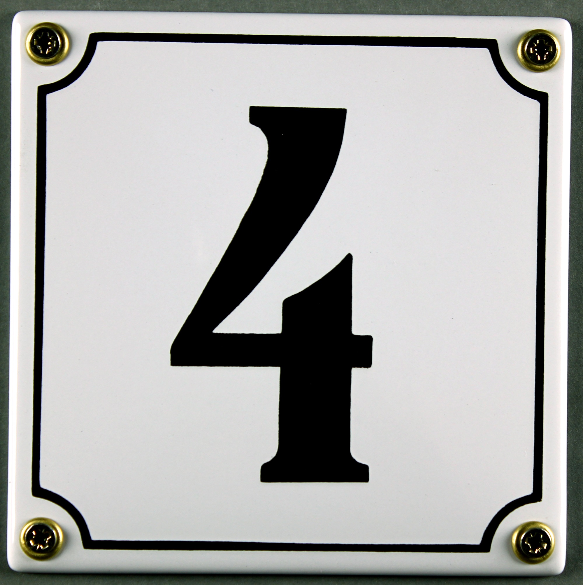 Hausnummernschild 4 weiß 12x12 cm sofort lieferbar Schild Emaille Hausnummer Haus Nummer Zahl Ziffer