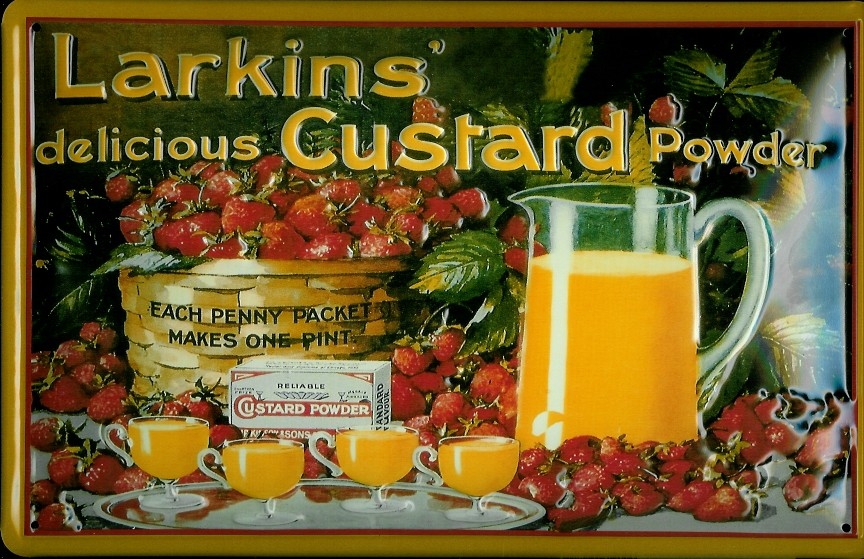 Blechschild Larkins custard powder Vanille Pudding Schild Werbeschild