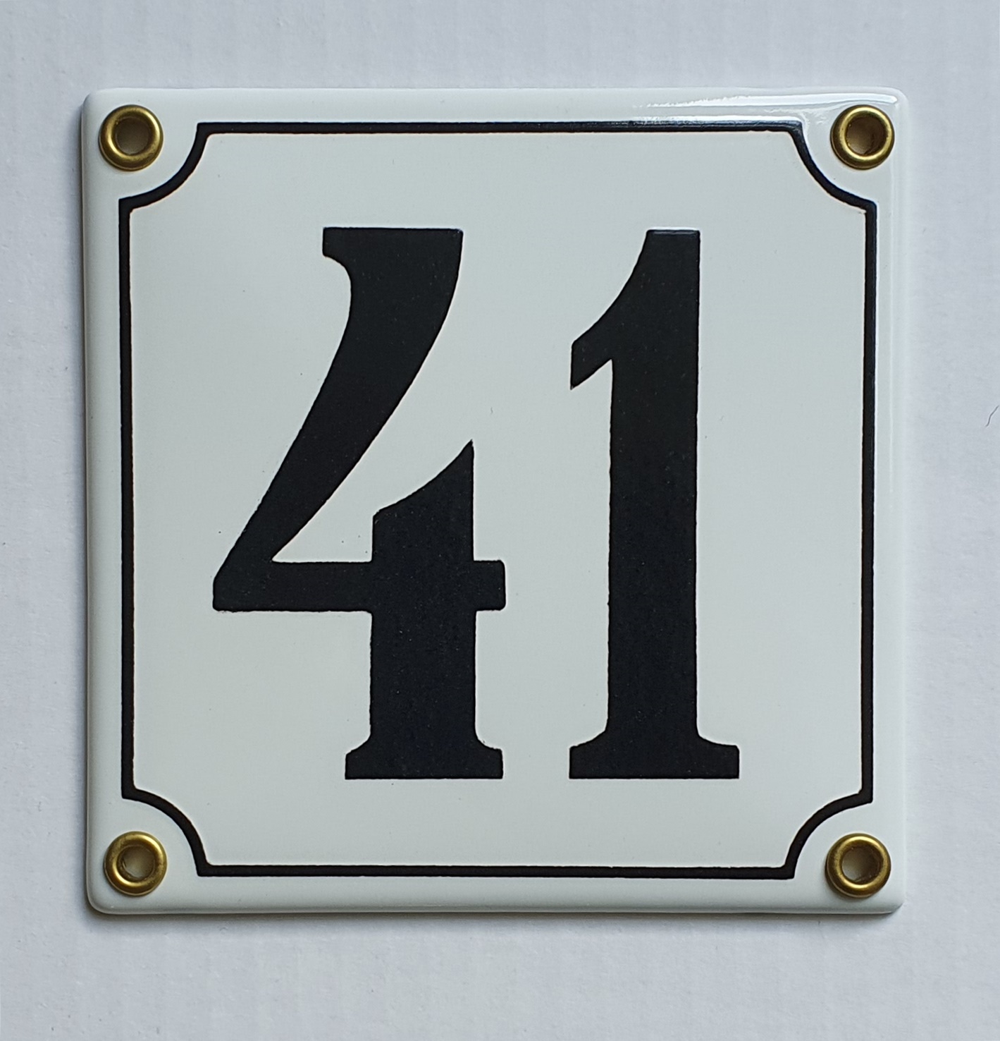 41-weiss Hausnummernschild 41 weiß / schwarz 12x12 cm