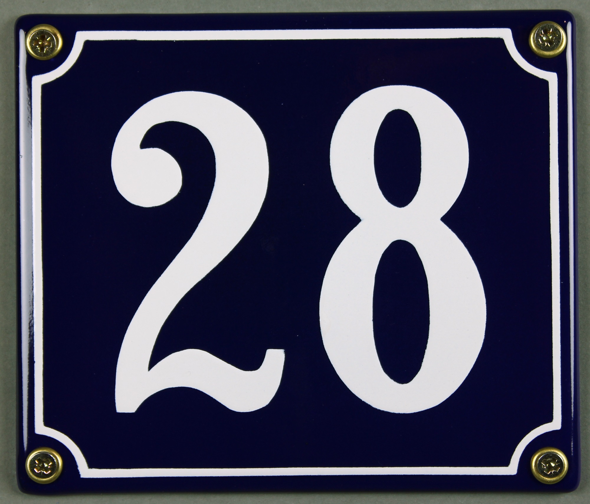 Hausnummernschild Emaille 28 blau - weiß 12x14 cm sofort lieferbar Schild Emaile Hausnummer Haus Num