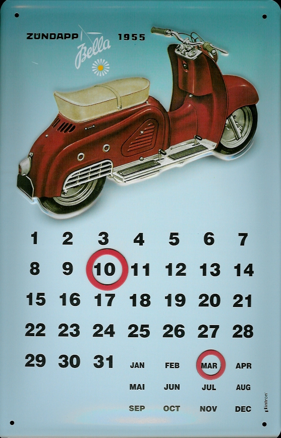 Blechschild Zündapp 1955 Magnet Kalender Dauerkalender Schild