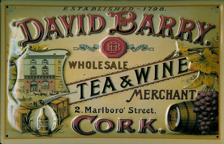 Blechschild David Barry Tea and Wine Cork Tee Reklame Schild Nostalgieschild