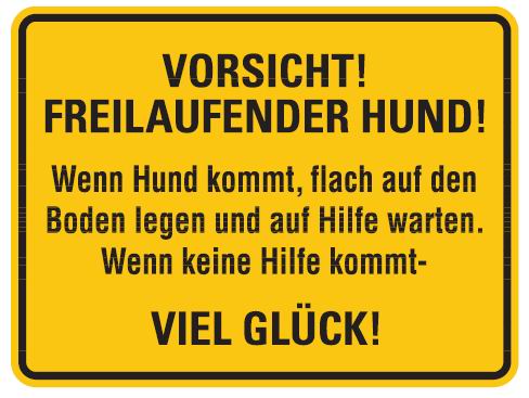 as88_00 Aluminium Schild freilaufender Hund viel Glück 120x200 mm geprägt