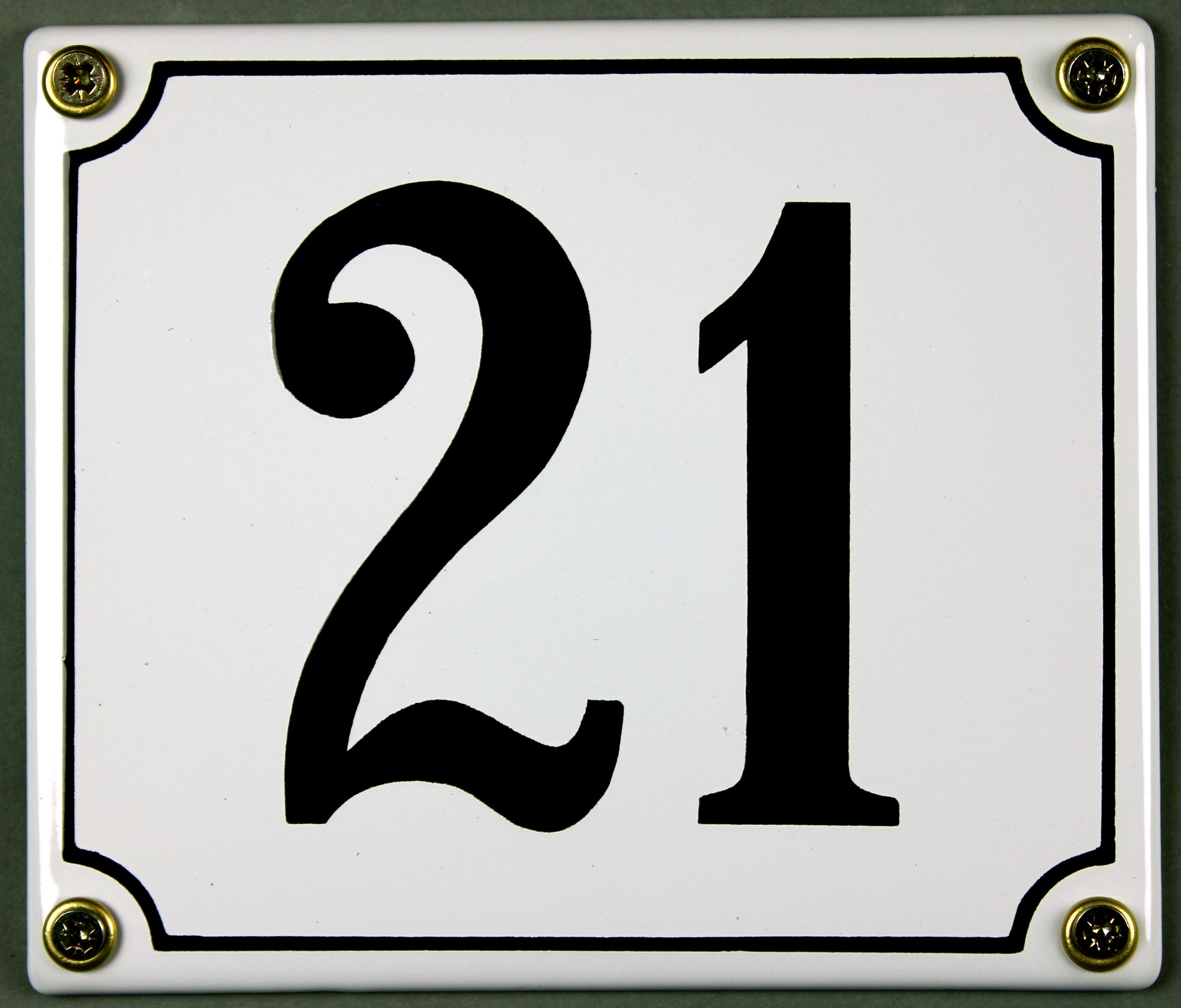 Hausnummernschild 21 weiß 12x14 cm sofort lieferbar Schild Emaille Hausnummer Haus Nummer Zahl Ziffe