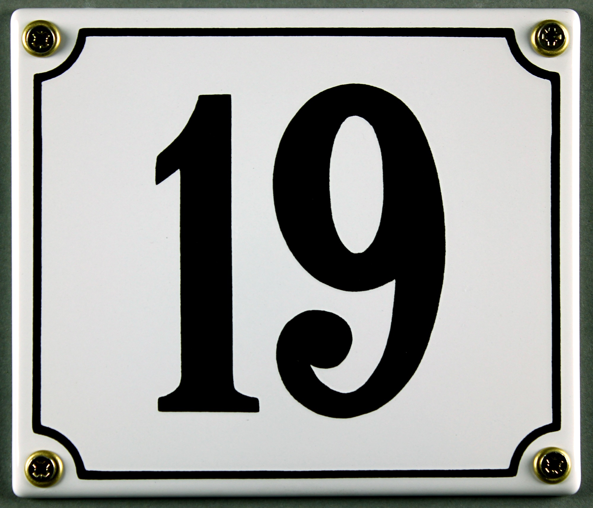 hausnummer-19-weiss-hausnummernschild-emaille Hausnummernschild 19 weiß 12x14 cm sofort lieferbar Schild Emaille Hausnummer Haus Nummer Zahl Ziffe