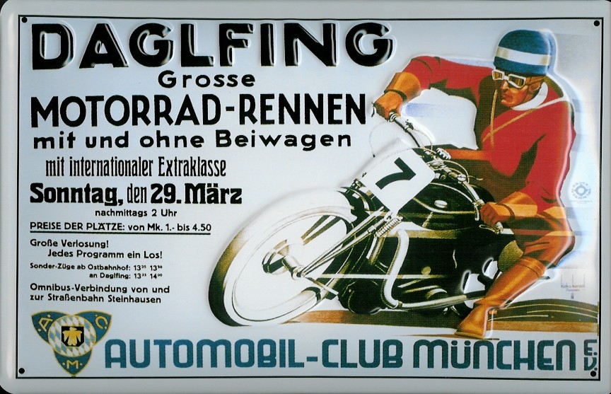 A852-Daglfing Blechschild Daglfing Motorrad Rennen Nostalgieschild Schild