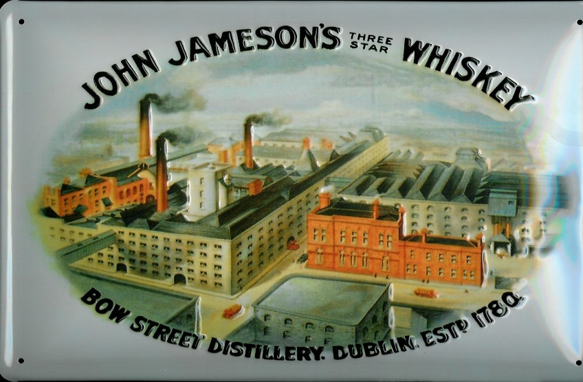 Blechschild John Jameson three star Whiskey Fabrik Dublin Schild Werbeschild