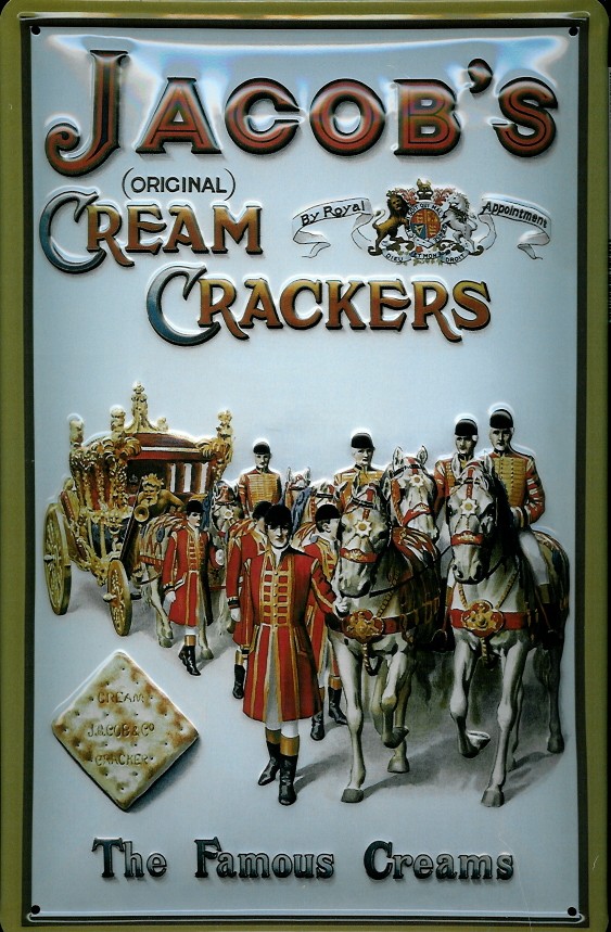 Blechschild Jacobs Cream Crackers Kutsche Pferde Reiter Schild Nostalgieschild