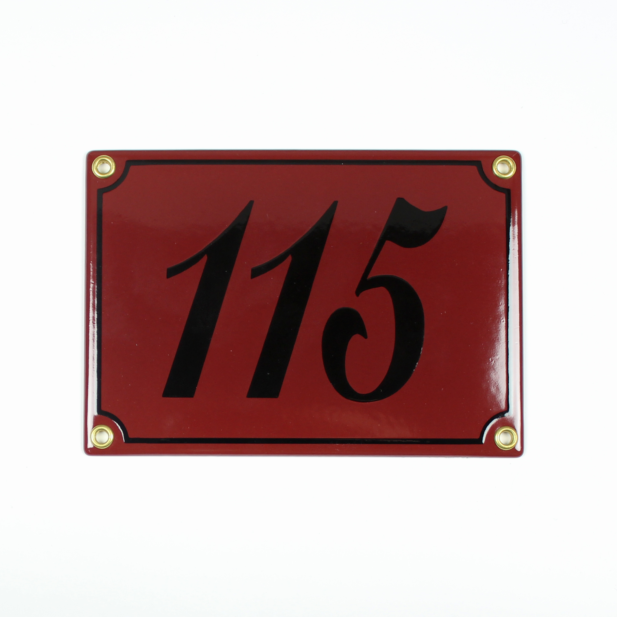 IMG_0403 Hausnummernschild 115 dunkelrot Schreibschrift 17x12 cm Emailleschild