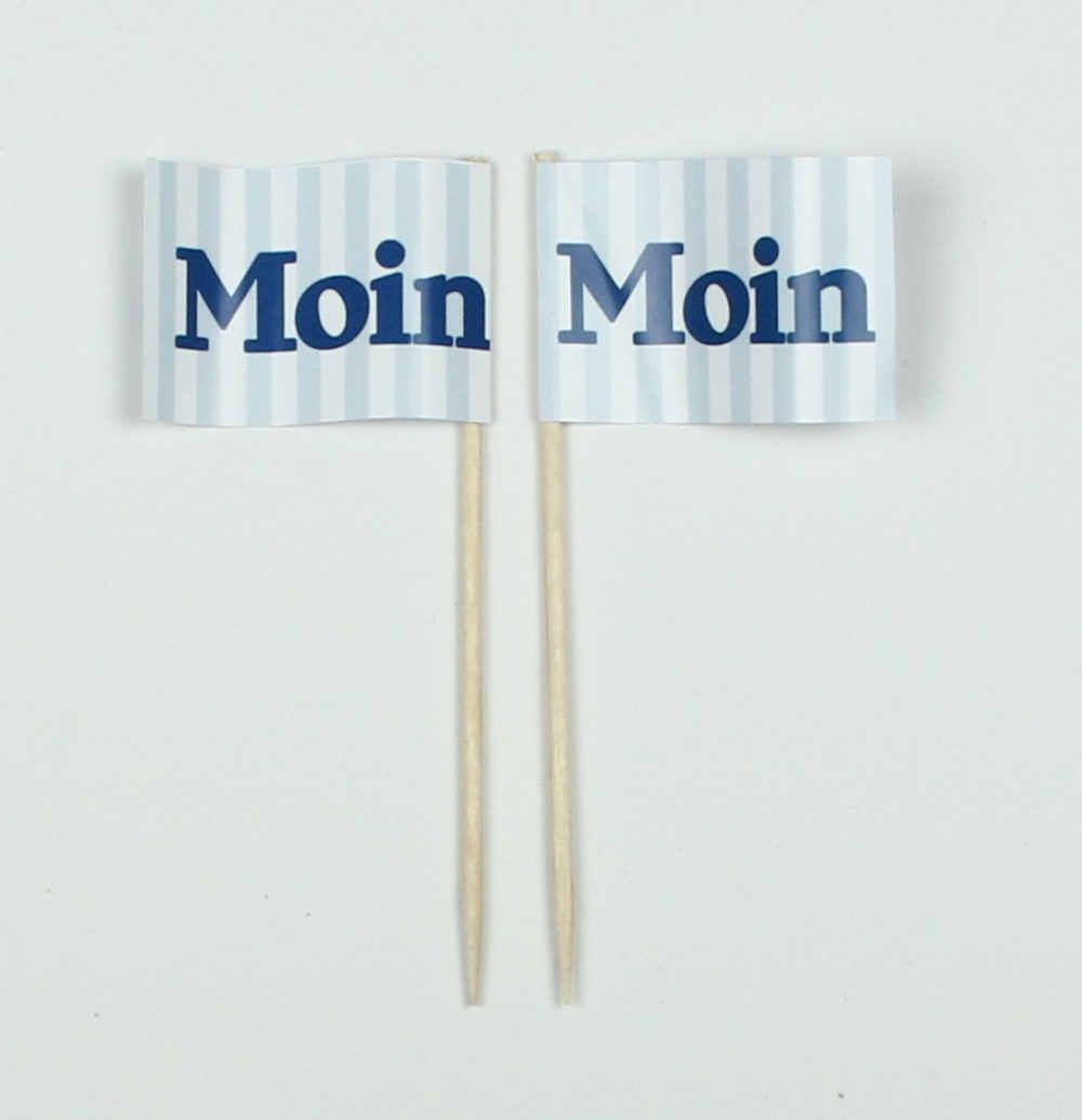 13860 Party-Picker Flagge "Moin" blau/weiß Papierfähnchen in Spitzenqualität 50 Stück Beutel