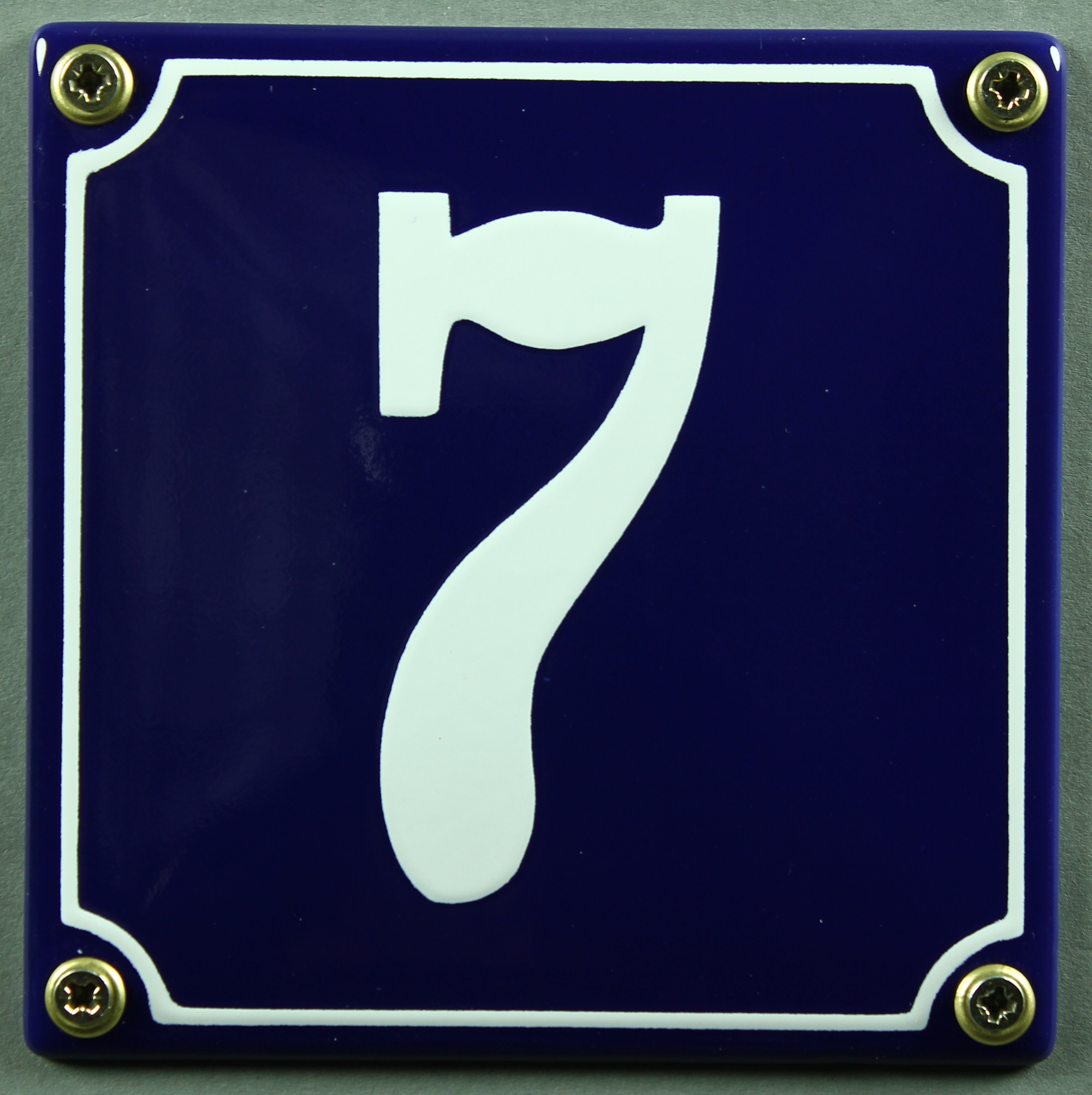 Hausnummernschild 7 blau - weiß 12x12 cm sofort lieferbar Schild Emaille Hausnummer Haus Nummer Zahl