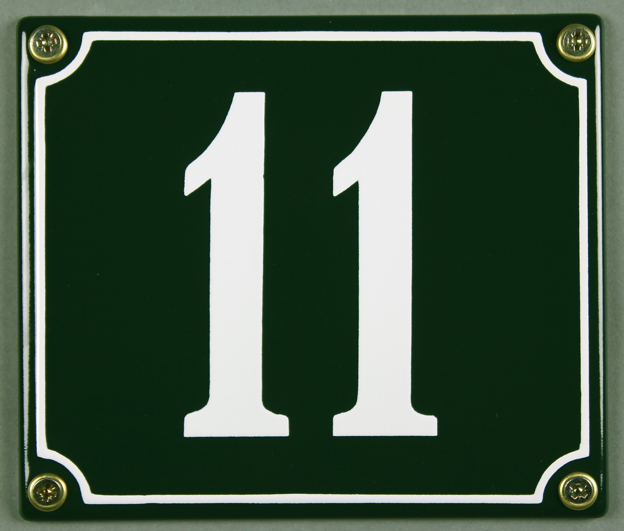 hausnummer-11-gruen-hausnummernschild-emaille Hausnummernschild 11 grün 12x14 cm sofort lieferbar Schild Emaille Hausnummer Haus Nummer Zahl Ziffe
