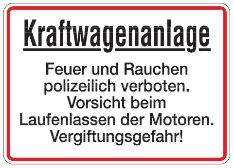 as525_21 Aluminium Schild Kraftwagenanlage Feuer und Rauchen polizeilich verboten Garage 250x350 mm geprägt w