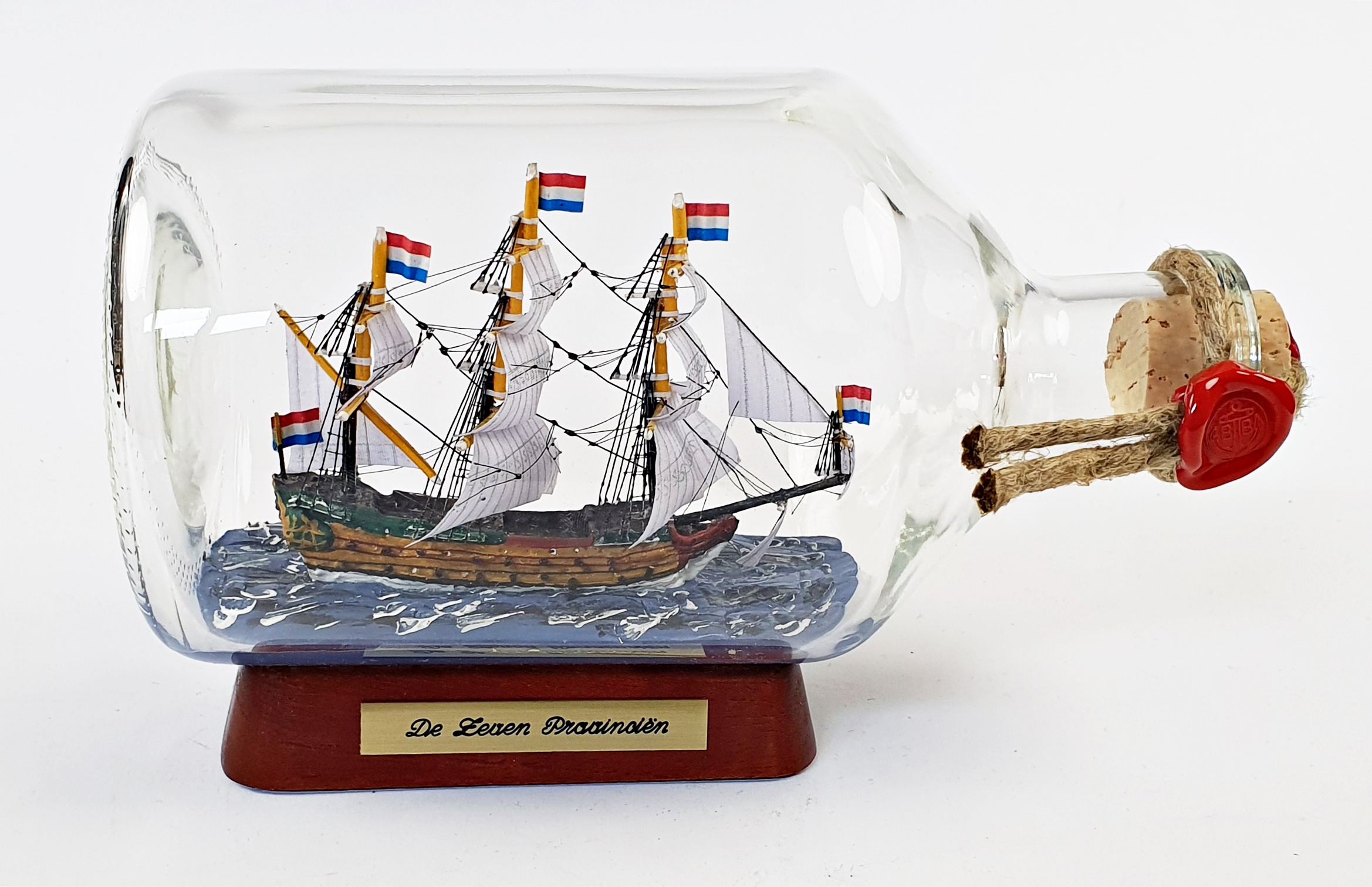 buddelschiff-zeven De Zeven Provincien 1 Liter Apothekerflasche Buddelschiff Museumsqualität