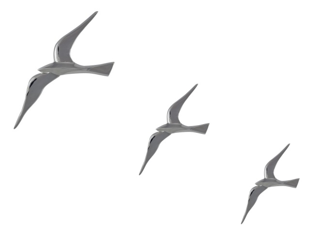 moewen-silber Möwen 3er Set Messing vernickelt maritime Dekoration Wanddeko