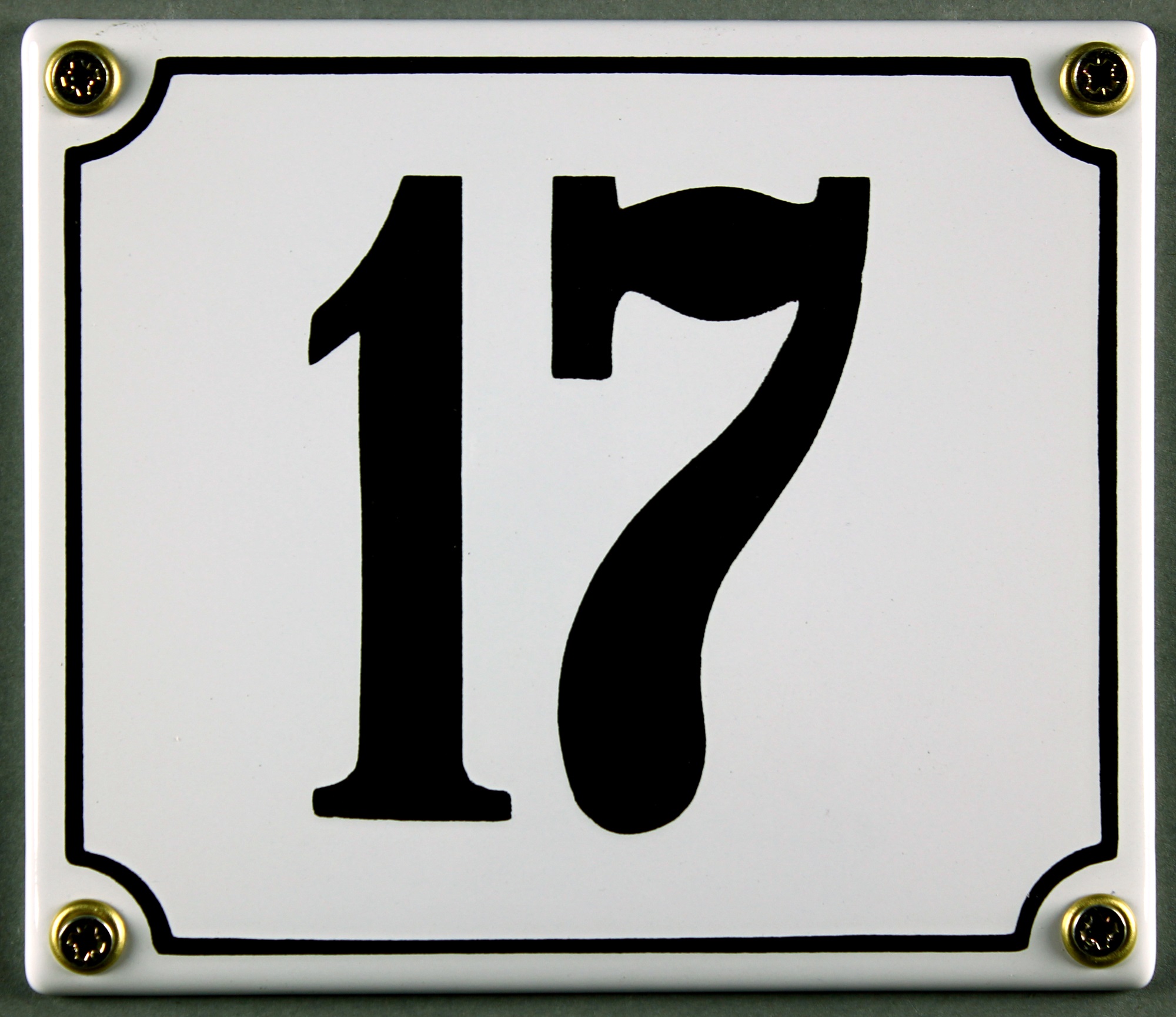 hausnummer-17-weiss-hausnummernschild-emaille Hausnummernschild 17 weiß 12x14 cm sofort lieferbar Schild Emaille Hausnummer Haus Nummer Zahl Ziffe