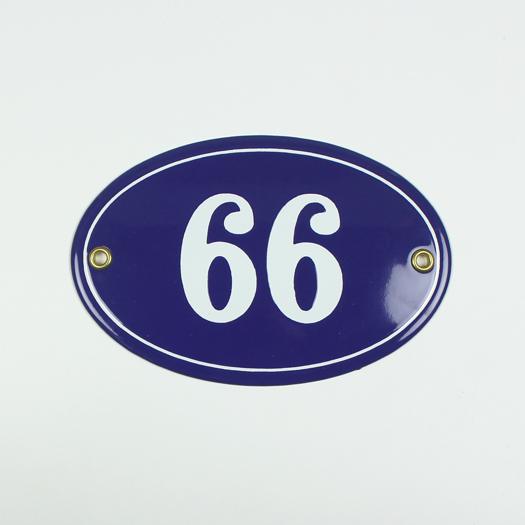 Ovales Hausnummernschild 66 / 99 blau oval 15x10 cm