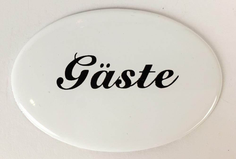 13536 Emaille Gäste Handtuch Schild weiß oval ca. 4x6 cm zum kleben Emailleschild Metallschild Blechschild