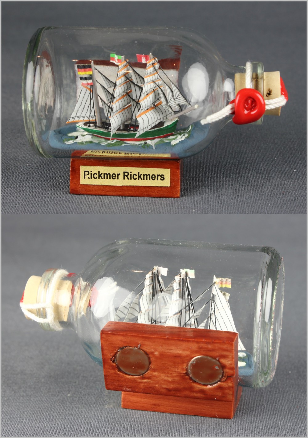 Buddelschiff Rickmer Rickmers 7,2x4,5 cm Kühlschrankmagnet mit 2 Stück 10x3 mm Neodym Magnet Souveni