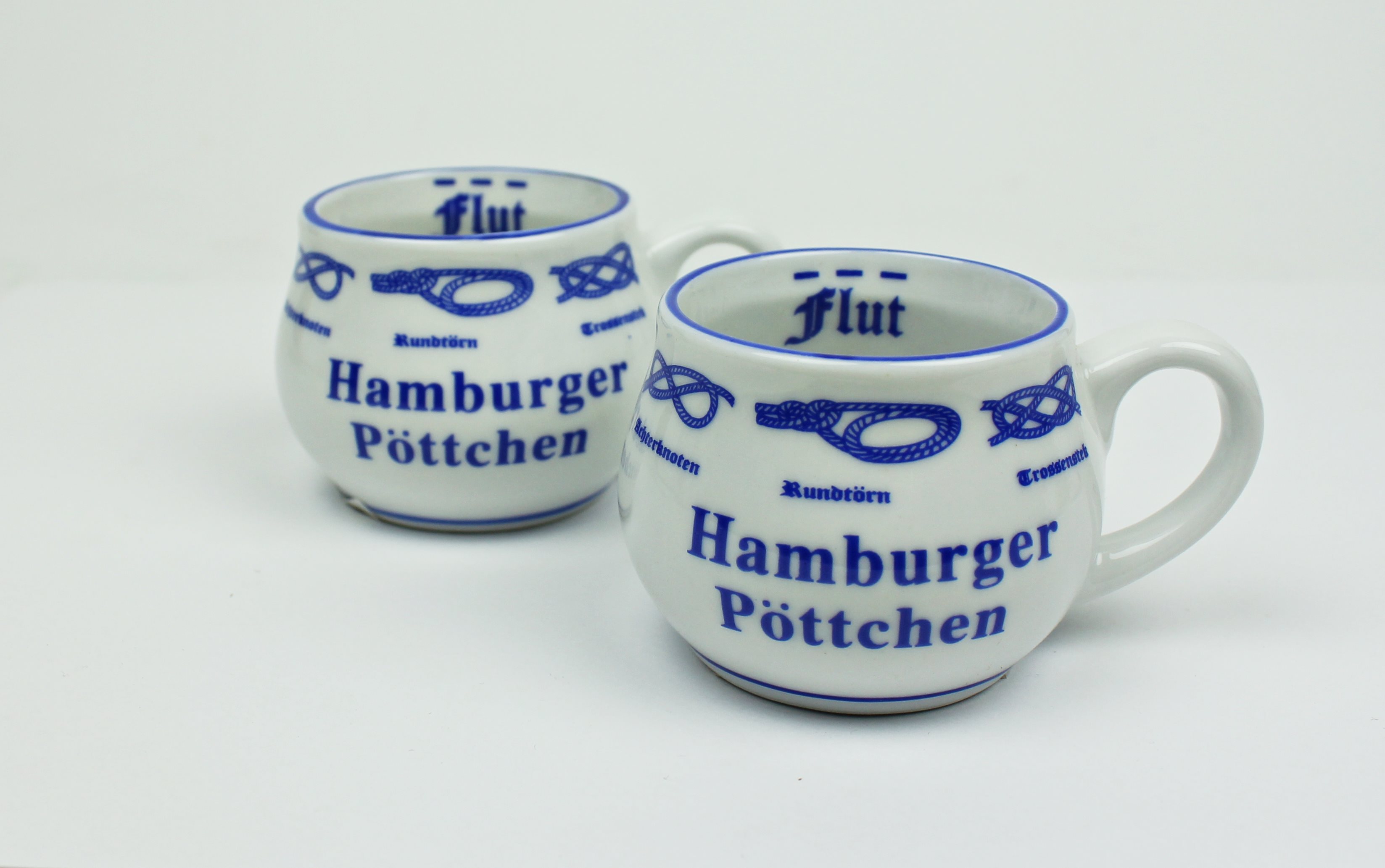 Knotenbecher 2er Set Hamburger Pöttchen mit Seemannsknoten bauchig Mini Becher Schnapsglas