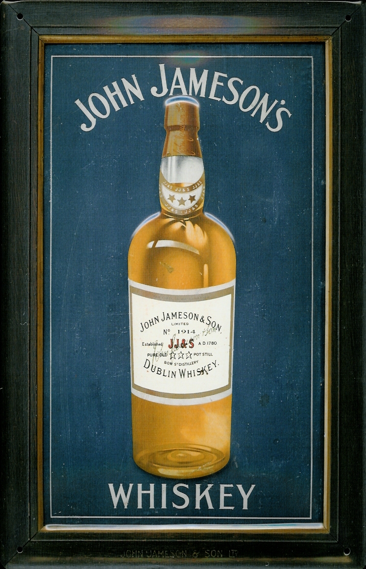 Blechschild John Jameson Whiskey Flasche blau Whisky retro Schild nostalgische Werbung