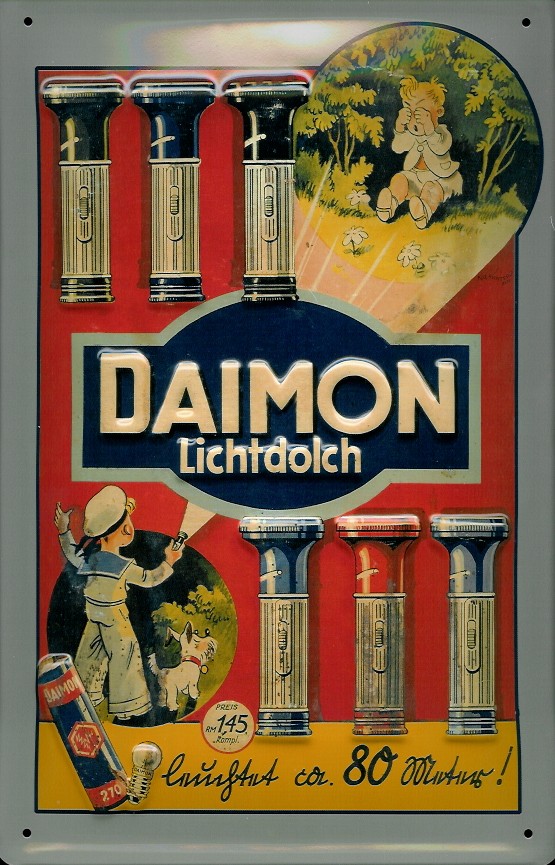 B147-Daimon Blechschild Daimon Batterien Taschenlampe Schild retro Werbeschild Nostalgieschild