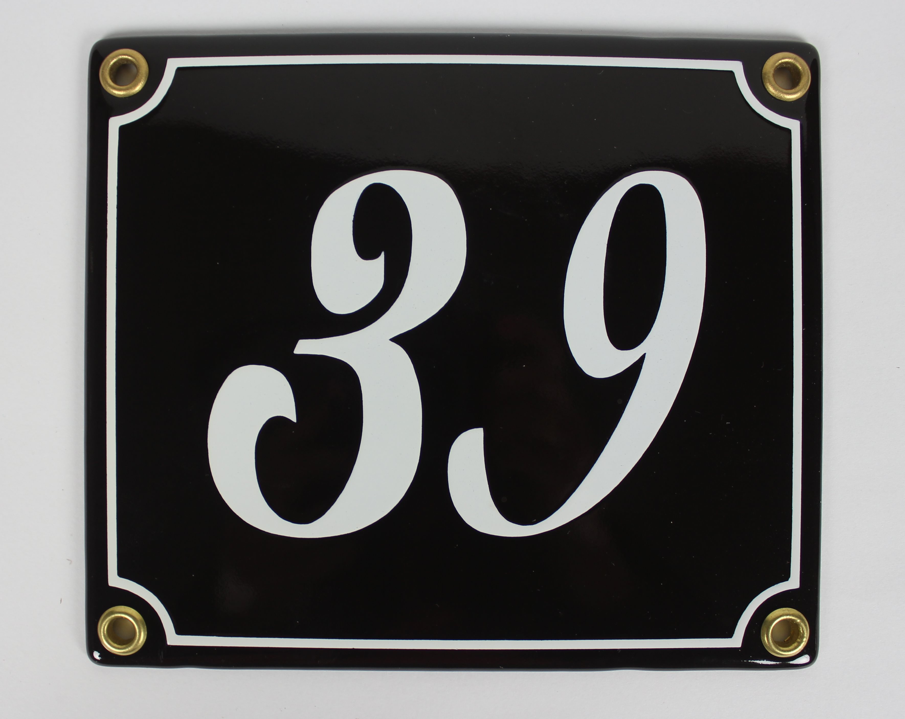 39-Schreibschrift Hausnummernschild 39 schwarz Schreibschrift 14x12 cm Emailleschild