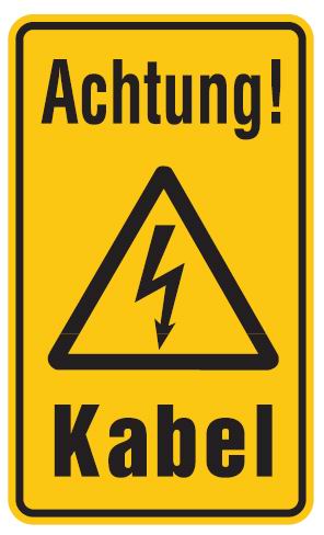 as21751 Aluminium Schild Achtung! Kabel 120x200 mm geprägt