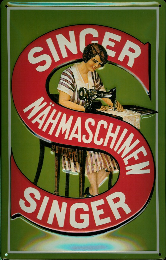 A274-Singer Blechschild Nostalgieschild Singer Nähmaschinen grün