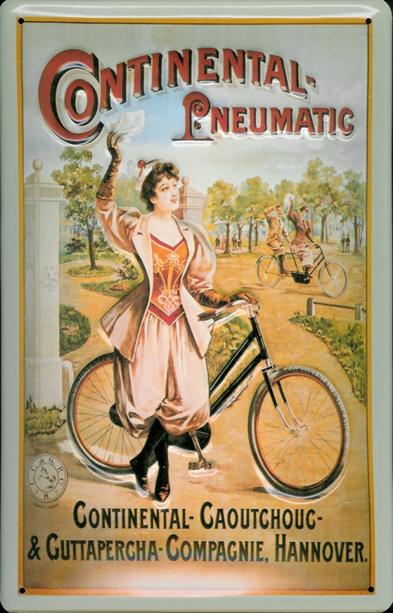 A877-Continental-Pneumatic Blechschild Continental Pneumatic Fahrrad Reifen Frau Schild Nostalgieschild