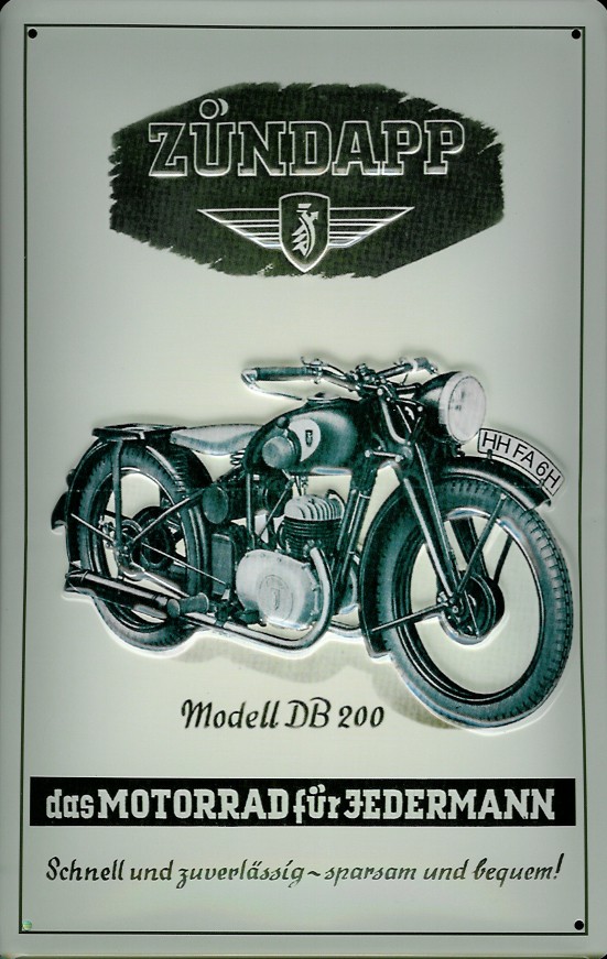 A632-Z-ndapp-DB200 Blechschild Zündapp Modell DB 200 Nostalgieschild Motorrad
