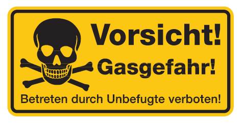 Aluminium Schild Vorsicht! Gasgefahr! Betreten durch Unbefugte verboten! 170x350 mm geprägt