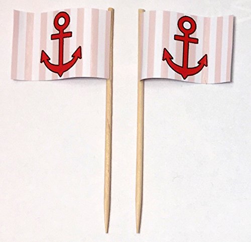 Anker-rot Party-Picker Flagge Anker rot/weiß Papierfähnchen in Spitzenqualität 50 Stück Beutel