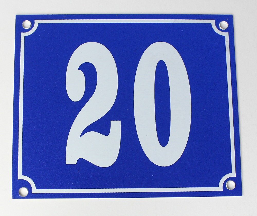 Hausnummernschild Aluminium Aluschild 1 mm Stärke Alu Schild Nr. 20 blau