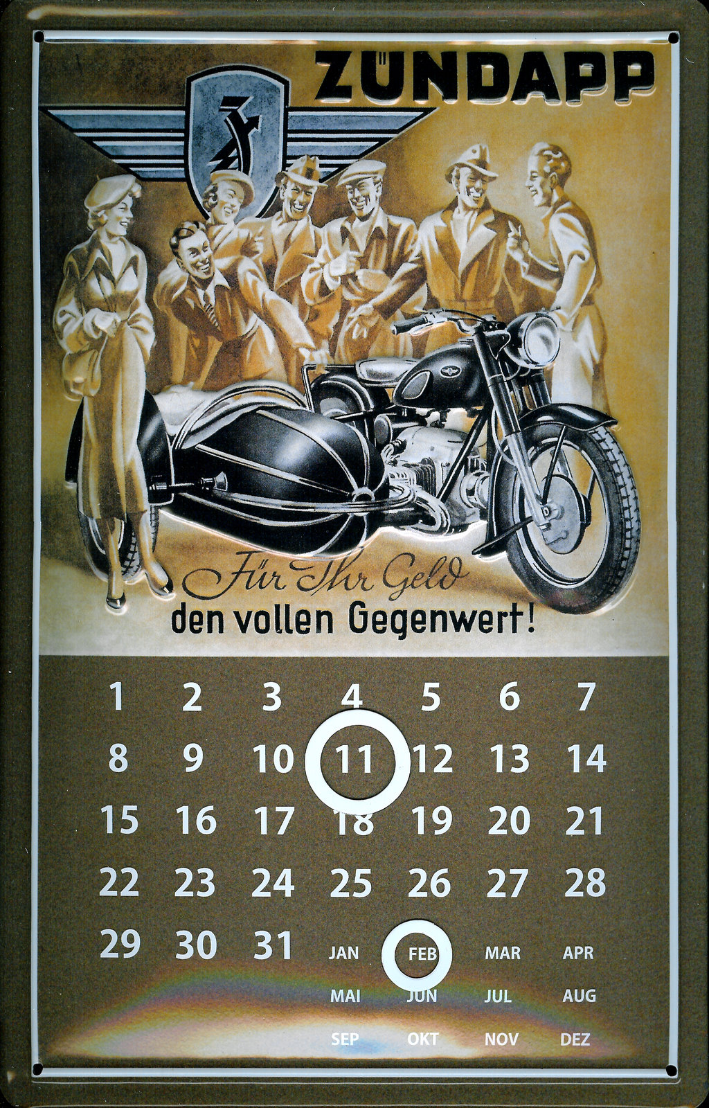 B866-F-r-ihr-Geld Blechschild Zündapp Motorrad Beiwagen Gespann Moped Magnetkalender Nostalgieschild