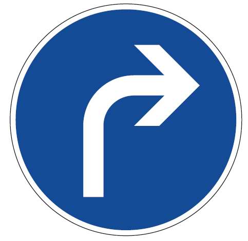 K2092020 Verkehrsschild / Verkehrszeichen Fahrrichtung Pfeil rechts gebogen 420 mm rund Aluminium reflektiere