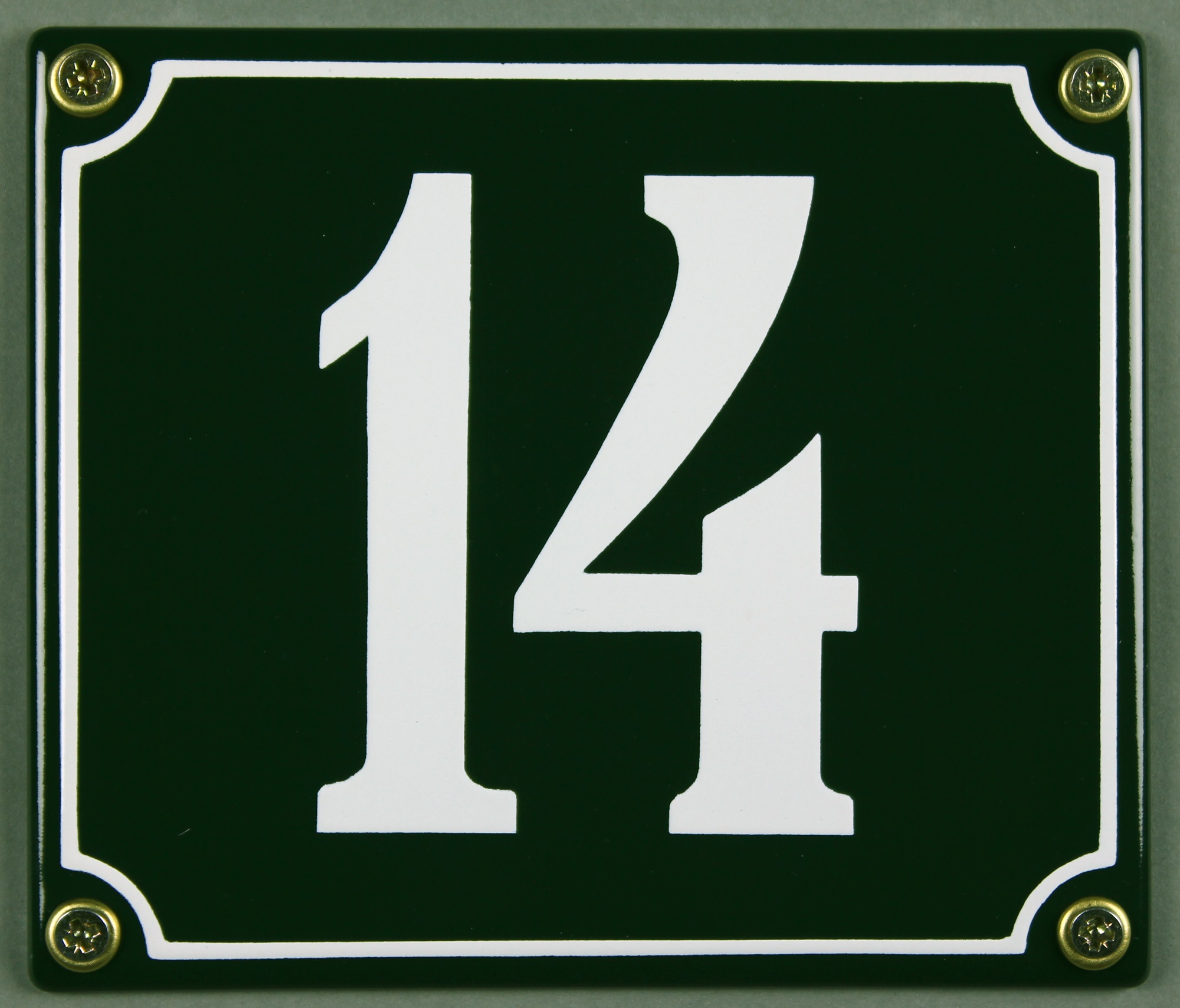 hausnummer-14-gruen-hausnummernschild-emaille Hausnummernschild 14 grün 12x14 cm sofort lieferbar Schild Emaille Hausnummer Haus Nummer Zahl Ziffe