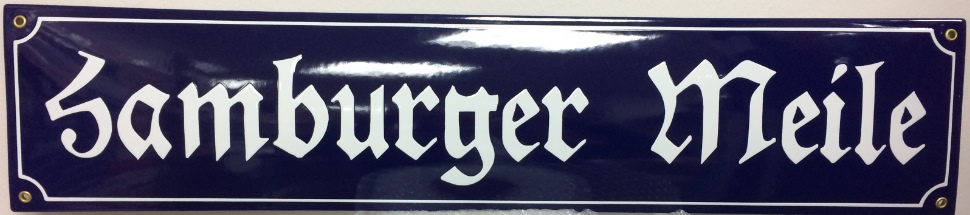 Emaille Schild Hamburger Meile blau / weiß Emailleschild