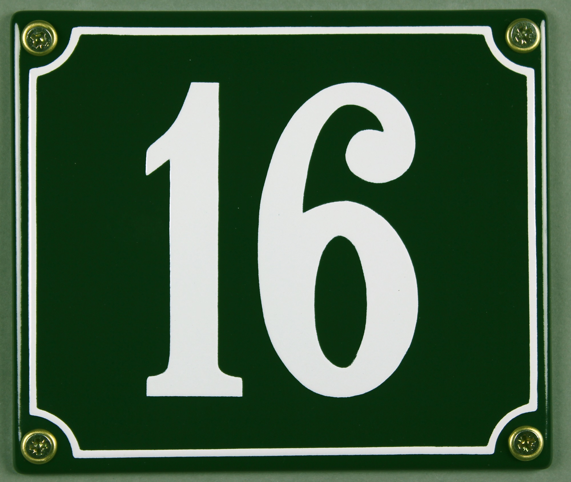 hausnummer-16-gruen-hausnummernschild-emaille Hausnummernschild 16 grün 12x14 cm sofort lieferbar Schild Emaille Hausnummer Haus Nummer Zahl Ziffe