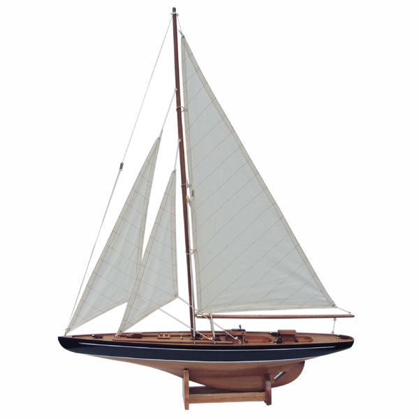 segelyacht-blau-natur-gross Schiffsmodell Segelyacht (blau/natur) aus Holz 80x60 cm Modellschiff Schiffsmodelle