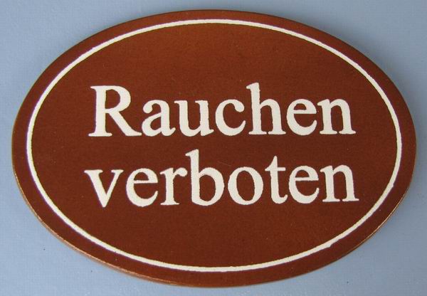 Ovales Holz - Türschild Rauchen verboten 7x10 cm dunkles Holzschild