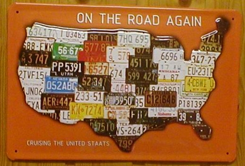 AA-312 Blechschild ON THE ROAD AGAIN USA Route 66 Landkarte Nostalgieschild