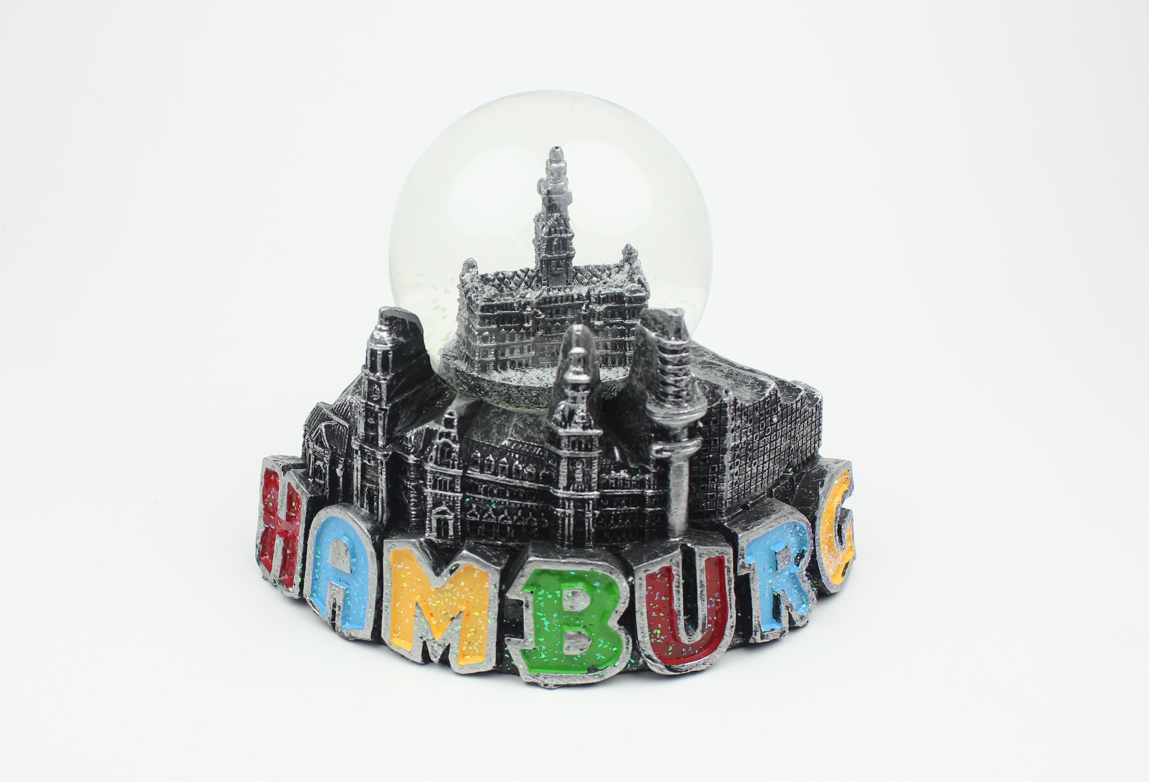 Schneekugel-Rathaus Schneekugel mit Hamburg Rathaus Metall-Optik Schüttelkugel Glitzerkugel Andenken